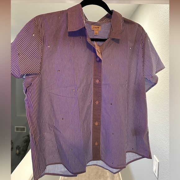 J. Crew Factory  Jeweled short-sleeve Button Down Shirt - Picture 1 of 4
